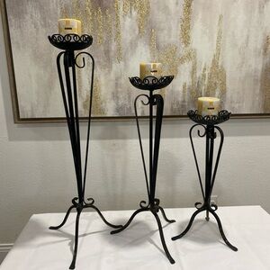 Elegant Black Iron Candle Holders Set